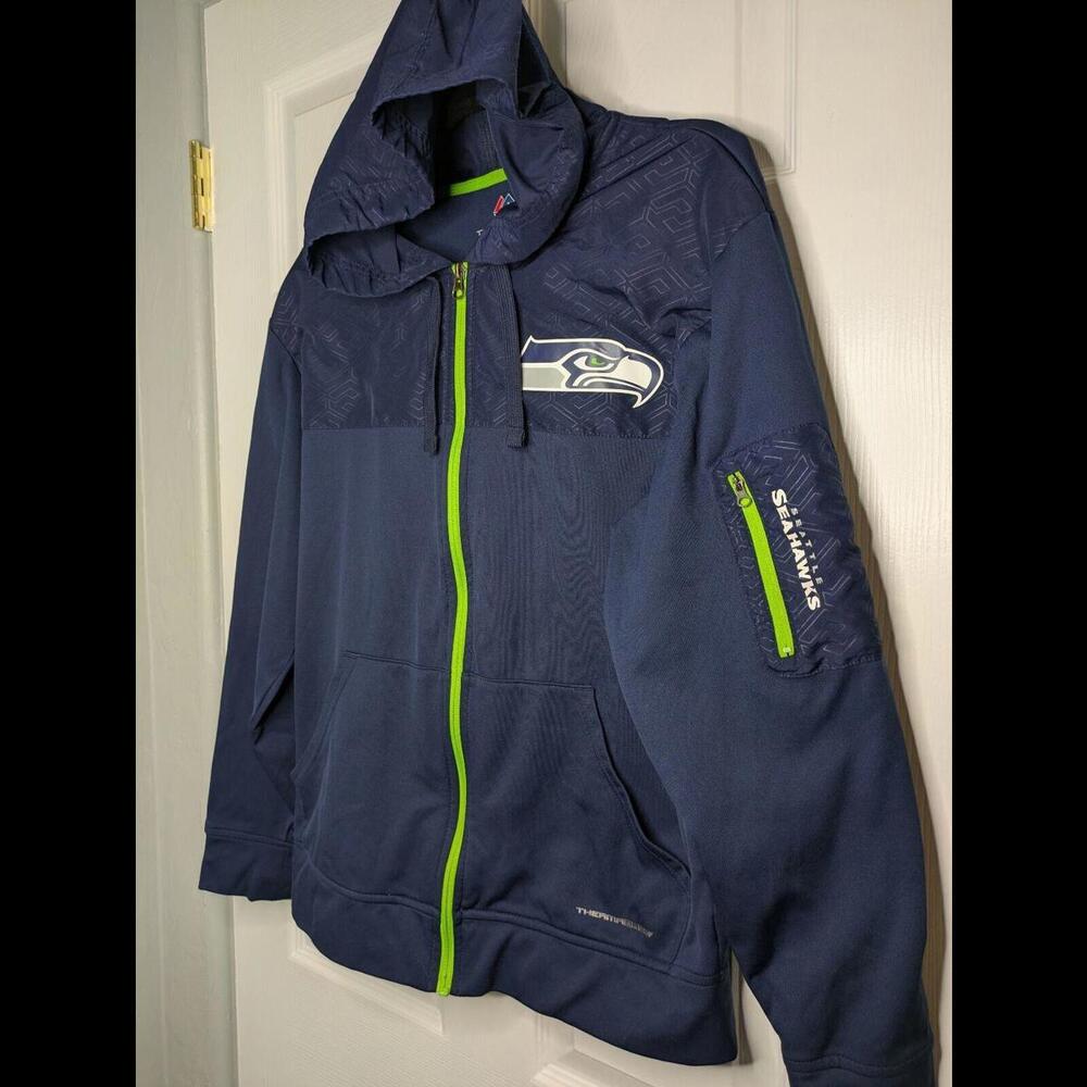 Majestic NFL Seattle Seahawks Jacket Full Zip Pockets Blue/Green Size Medium